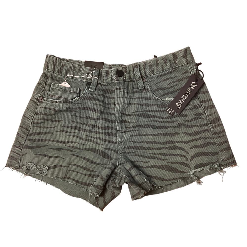 NWT Blank NYC The Barrow Green Black Zebra Cutoff Denim Shorts Size 25